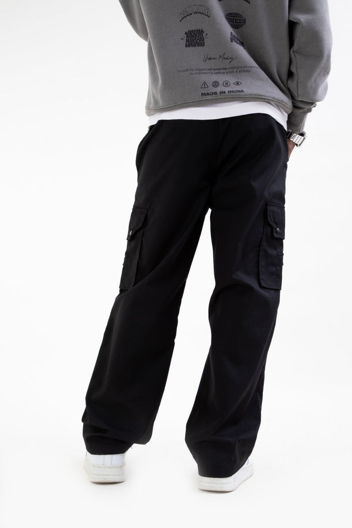 Ripstop Wide Leg Cargo Pants // Black - Urban Monkey® - CRG001_BLK_S