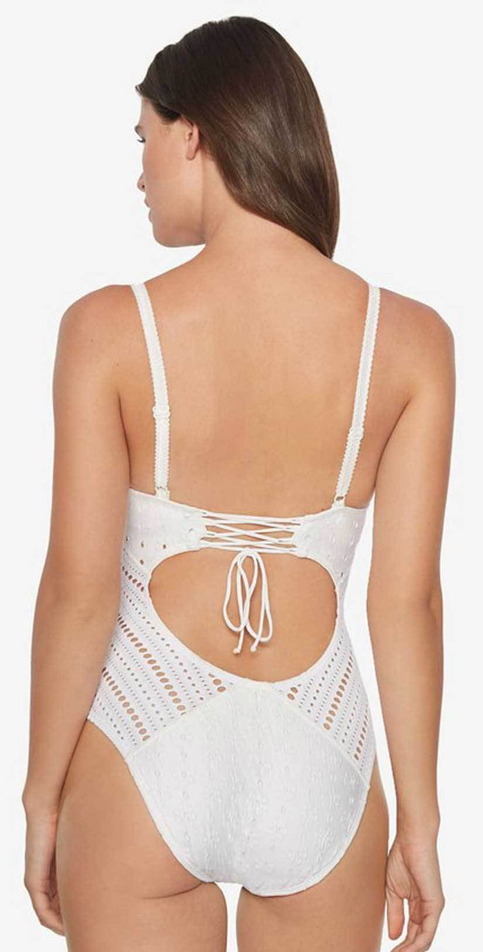 Robin Piccone Clarissa V Neck Crochet One Piece In White 180311-WHT: