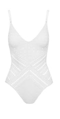 Robin Piccone Clarissa V Neck Crochet One Piece In White 180311-WHT: