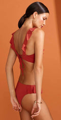 Robin Piccone Lina Ruffle Tab Side Bottom in Auburn 181265-AUB: