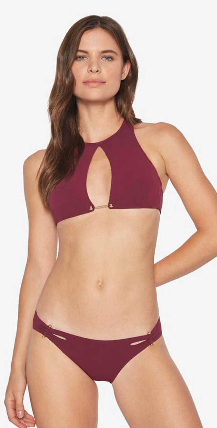 Robin Piccone Luca Cut Out Bikini Bottom In Rubine 181762-RBN: