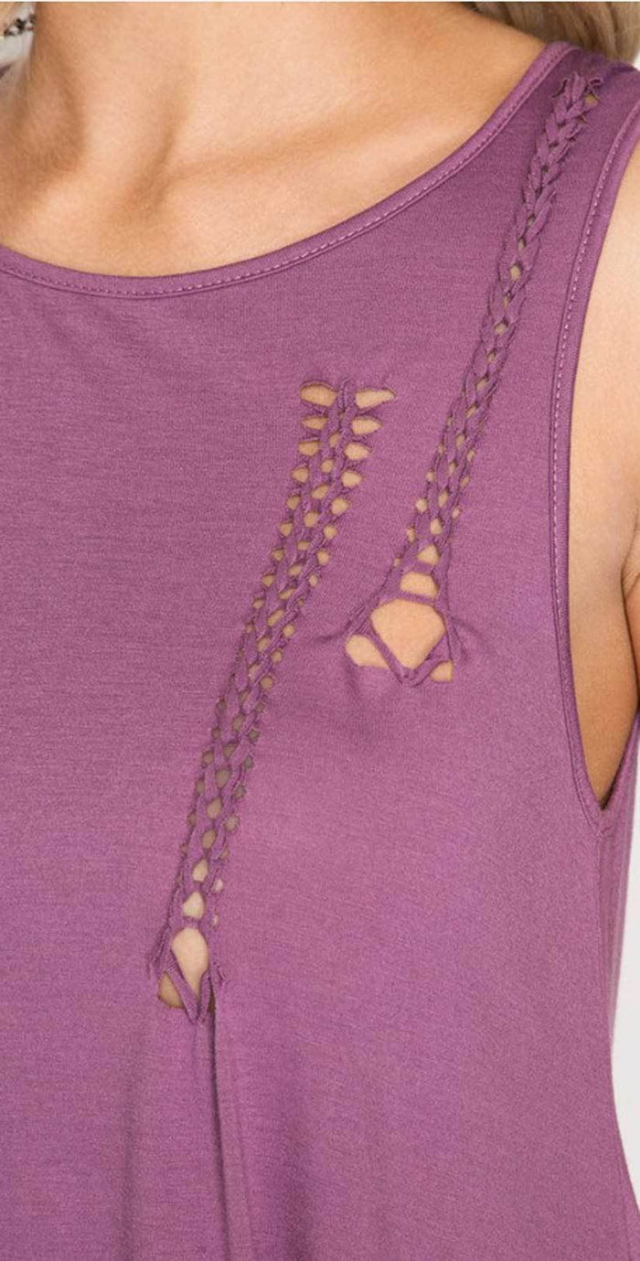 She + Sky Sleeveless Top with Braided Cutout Detail SL5262: