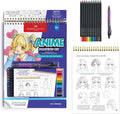 Faber-Castell anime drawing kit with coloring book, pencils, and pen.