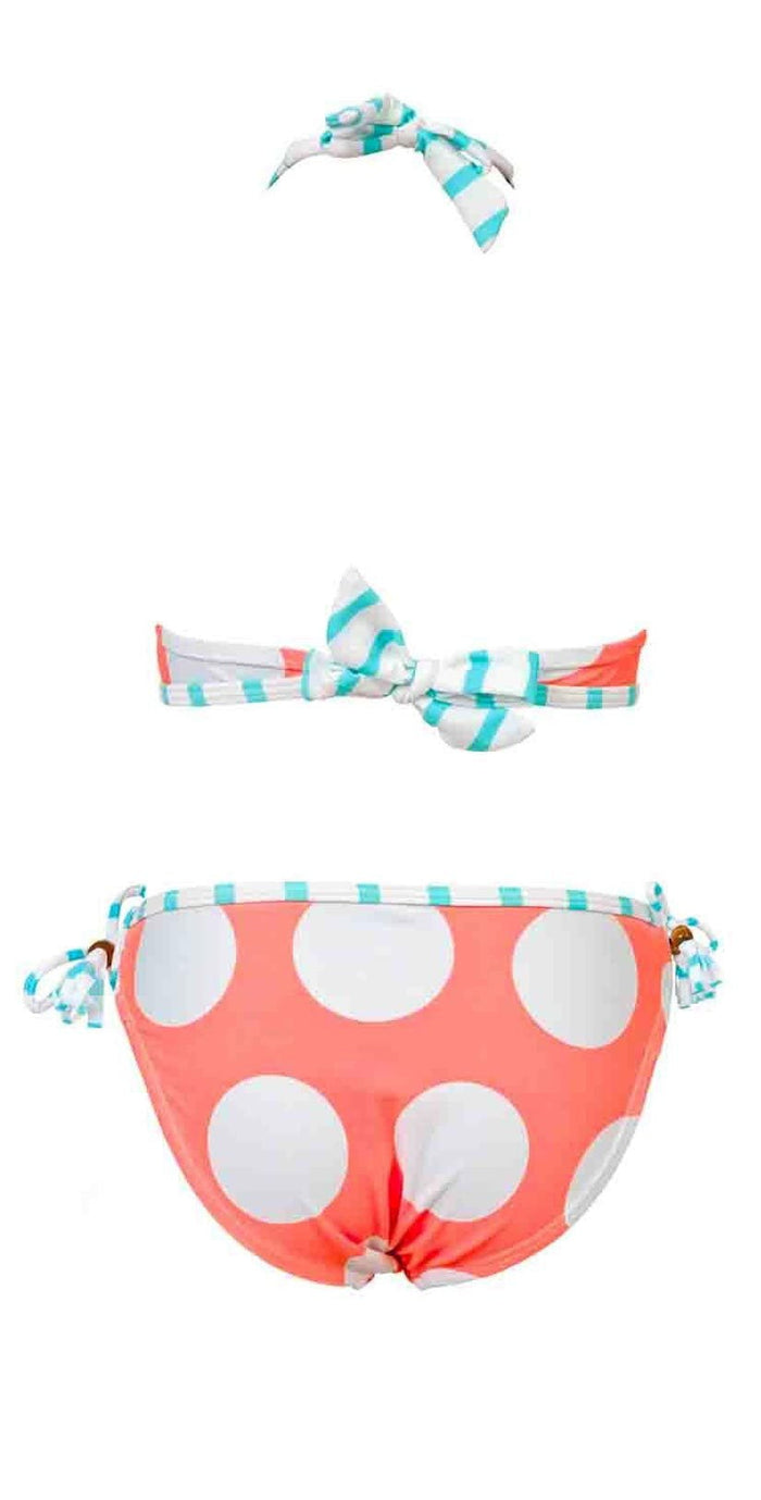 Snapperrock Girl's Neon Coral Spots Halter Bikini Set G15042: