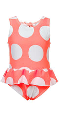 Snapperrock Little Girl's Neon Coral Spot Skirted Swimsuit G13075: