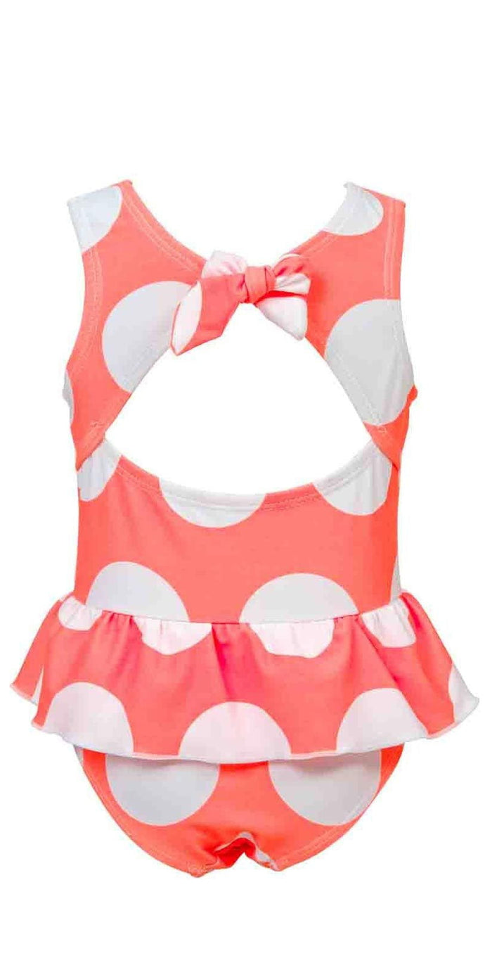 Snapperrock Little Girl's Neon Coral Spot Skirted Swimsuit G13075: