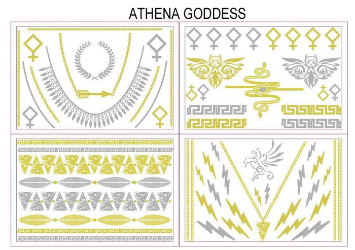 Sobe Tatts Athena Goddess Temporary Metallic Tattoos Pack: