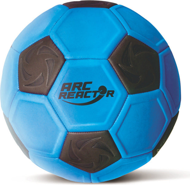 Blue and black soccer ball with 'Arc Reactor' branding on a white background