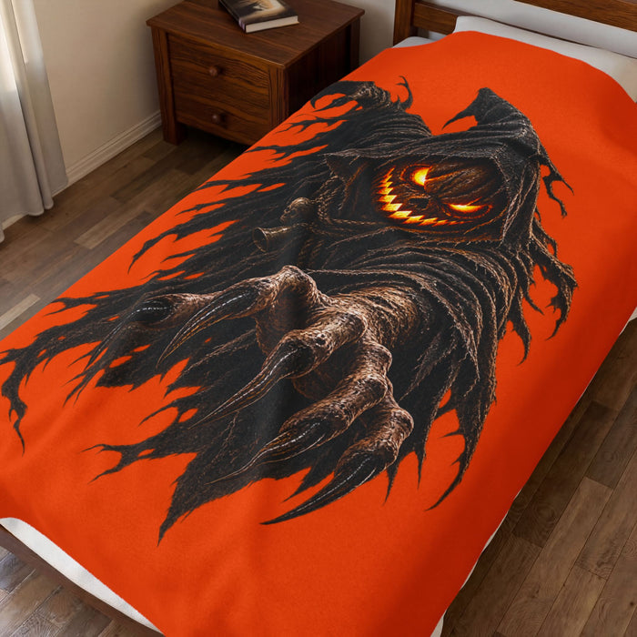 Spooky Pumpkin Reaper Velveteen Plush Blanket
