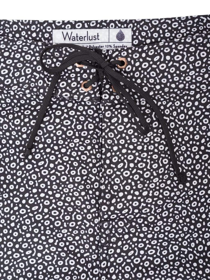 Waterlust Spotted Eagle Ray Boardshorts close up of fixed tie