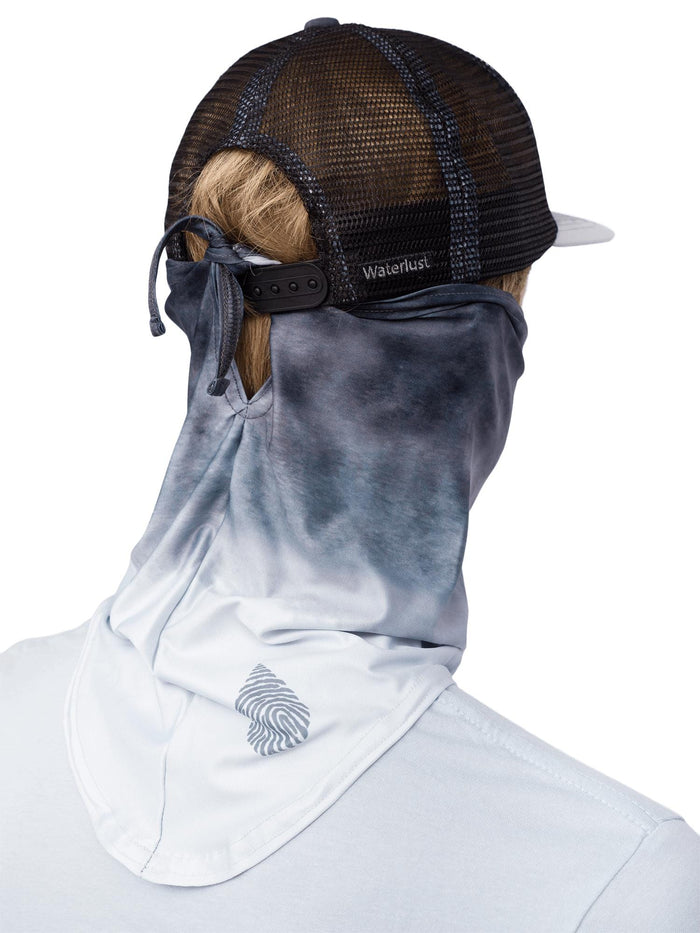 Model: Back tie to adjust size around face, or attach to a hat or ponytail.