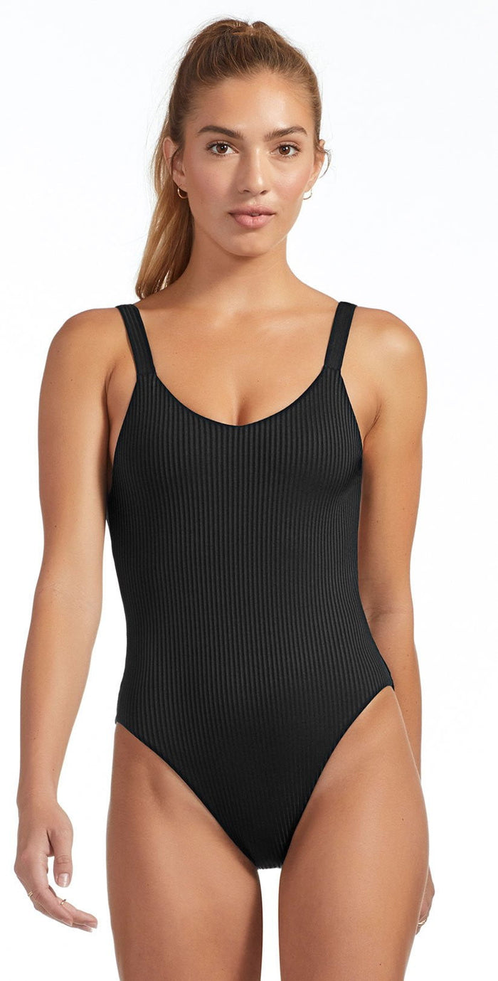 Vitamin A Eco Rib Leah Full Coverage One Piece in Black 76MF ERB: