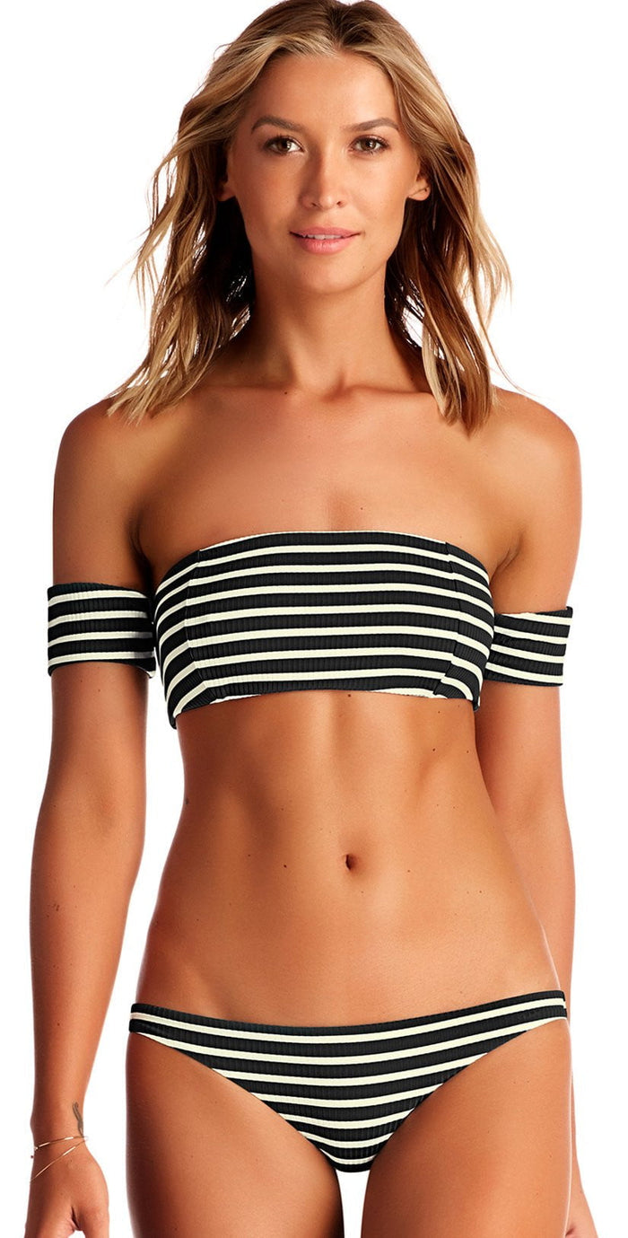 Vitamin A Havana Crop Top in Black Marin Stripe 85T MAR: