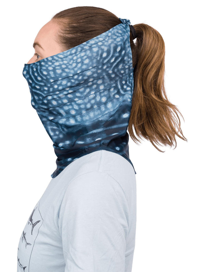 Model: Back tie to adjust size around face, or attach to a hat or ponytail.