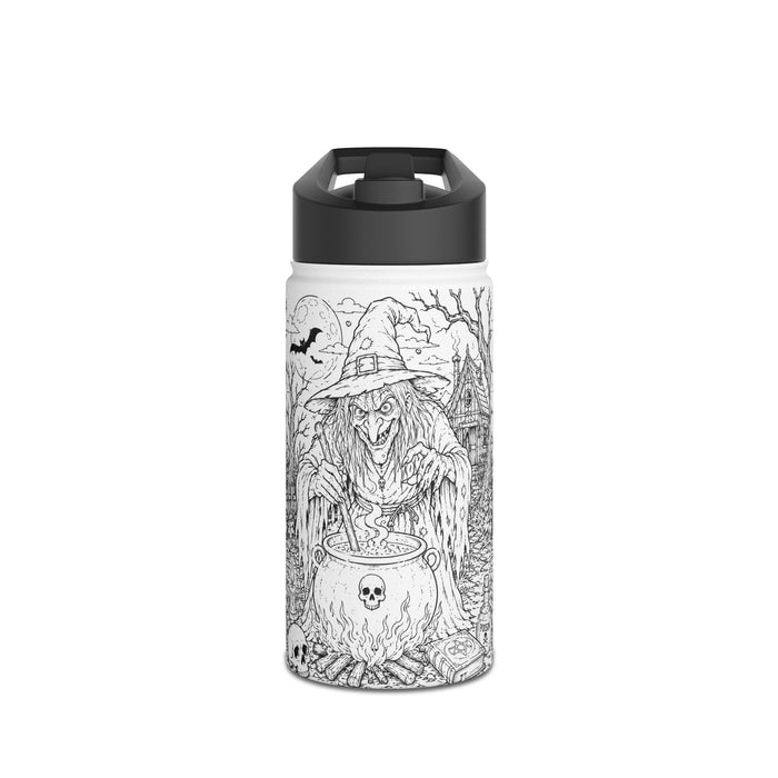 Witch Cauldron Stainless Steel Water Bottle — Spooky Halloween Gothic Design