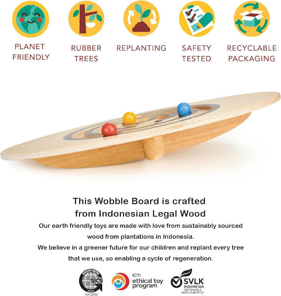 Wobble board with sustainability icons