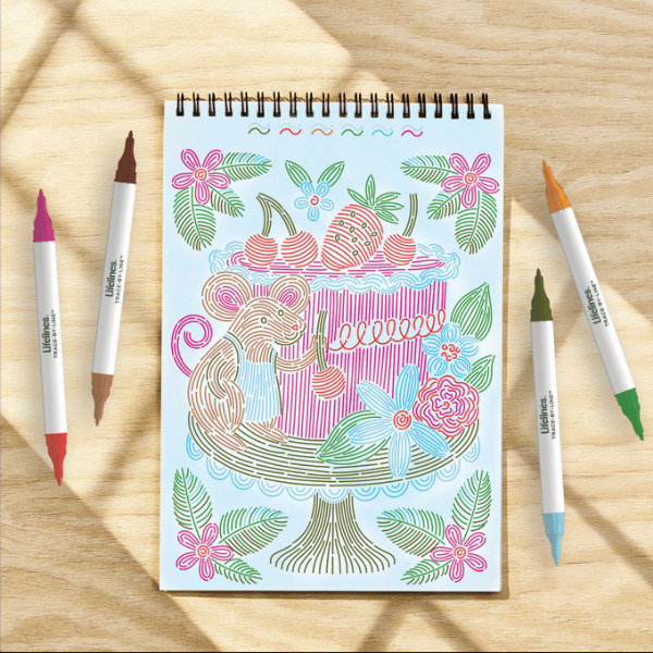 Coloring book with a mouse and floral design and dual markers