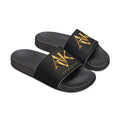 Youth Slide Sandals - Black Strap with Gold Monogram Logo