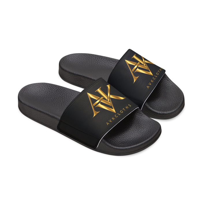 Youth Slide Sandals - Black Strap with Gold Monogram Logo