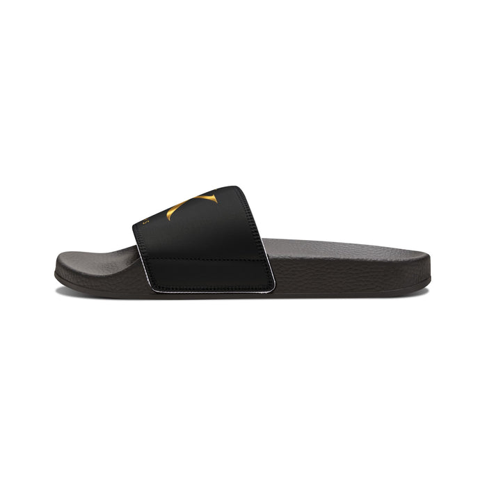 Youth Slide Sandals - Black Strap with Gold Monogram Logo