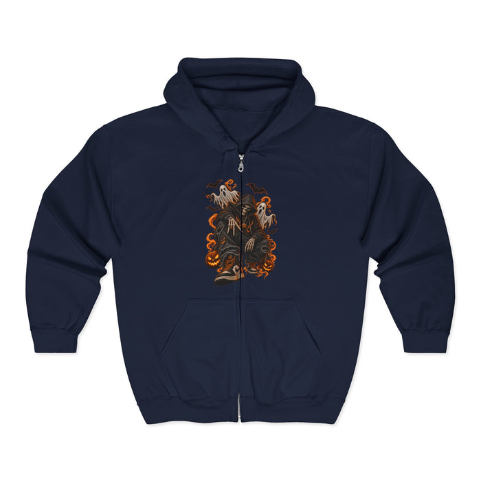 Zip Hoodie - Gothic Phoenix & Gold Monogram Full-Zip Hooded Sweatshirt