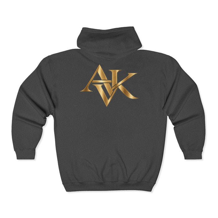 Zip Hoodie - Gothic Phoenix & Gold Monogram Full-Zip Hooded Sweatshirt