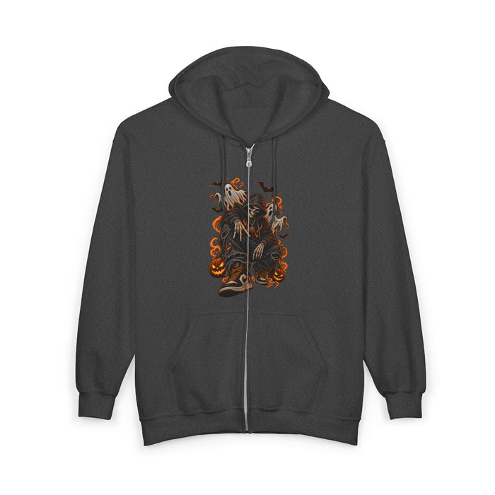 Zip Hoodie - Gothic Phoenix & Gold Monogram Full-Zip Hooded Sweatshirt